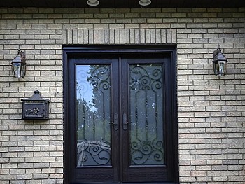 Fiberglass door with Full panel custom glass including Wrought Iron